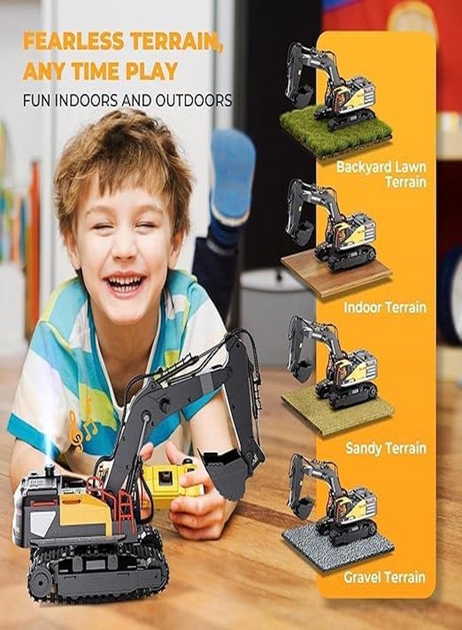 VIKINGS Remote Control Excavator Toy for Boys, for Kids 4 5 6 7 8 9 10 11 Year Old, RC Construction Toys with Metal Shovel, Lights, Sounds, 2.4Ghz, Turns 680 Degree - Bigger 1/18 Scale Toys - Image 4
